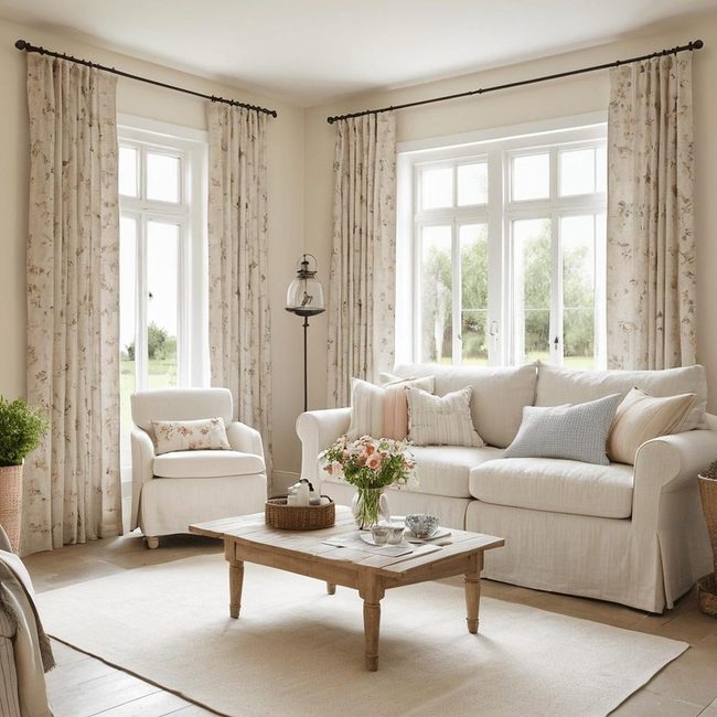 Cream Linen Cottage Curtains