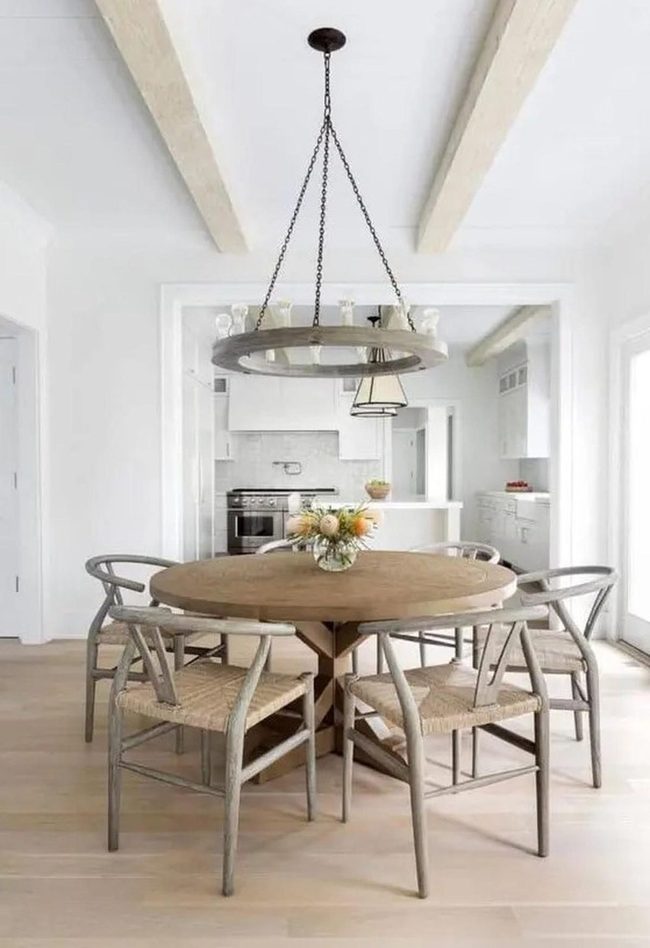 Wood Round Table With Woven Seats