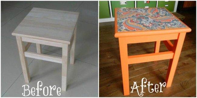 Orange-Legged Stools With Patterned Seats