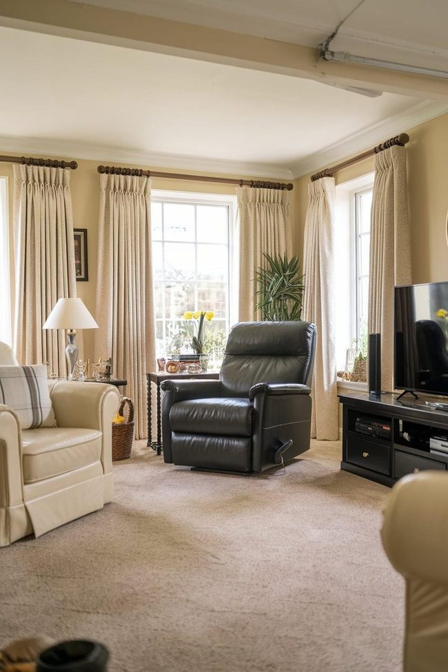 Black Recliner Meets Cream Comfort