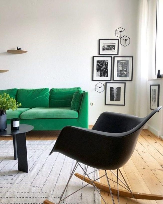 Green Statement Couch White Walls