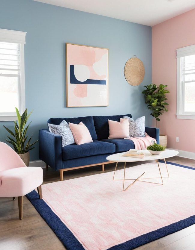 Blue Walls Understated Pink Accents