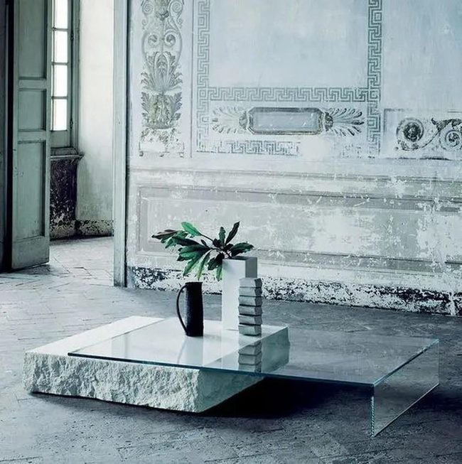 Faded Walls Meet Modern Glass