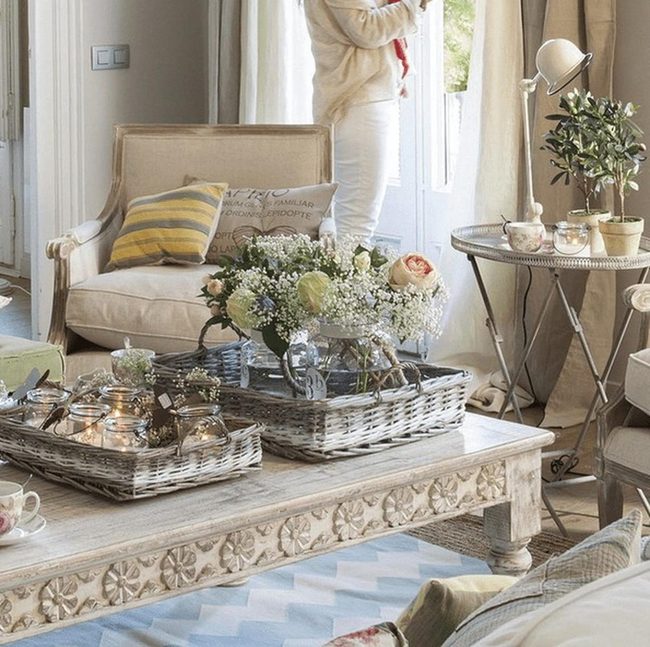 Beige Wood And Yellow Cushions