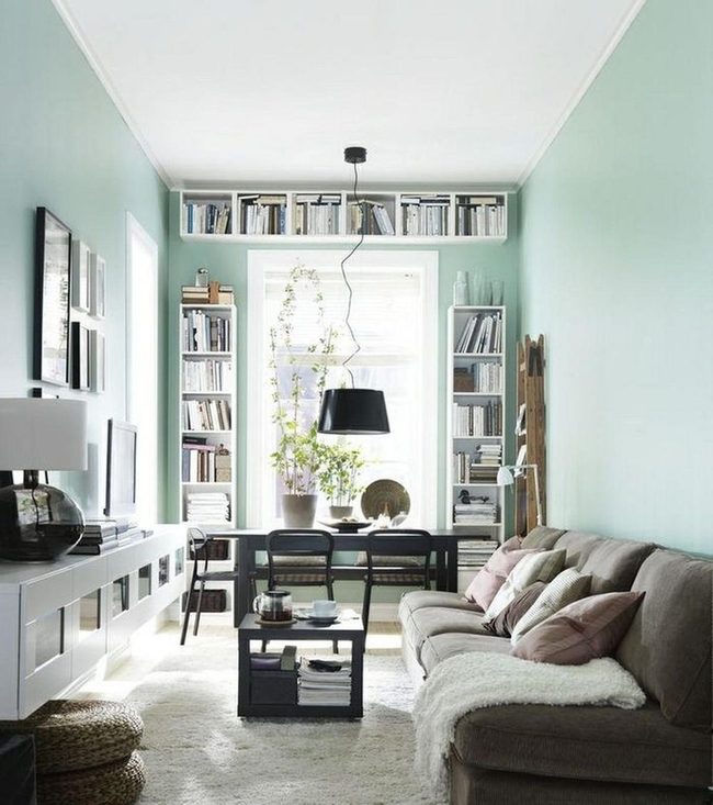 White Shelves, Green Walls, Pink Accents