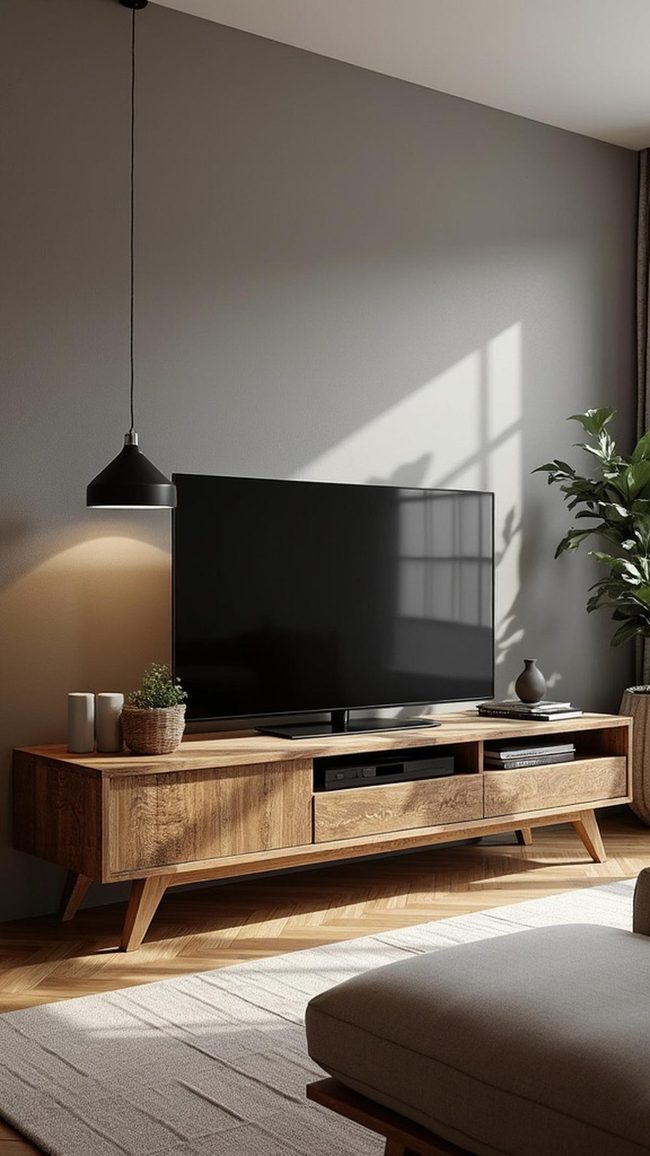 Natural Timber Tv Stand Storage