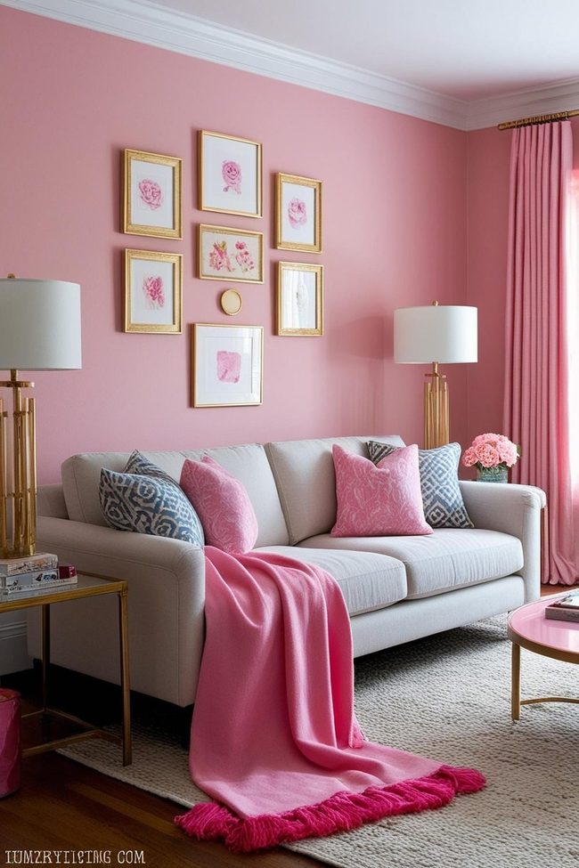 Pink And Brown Living Room Accents