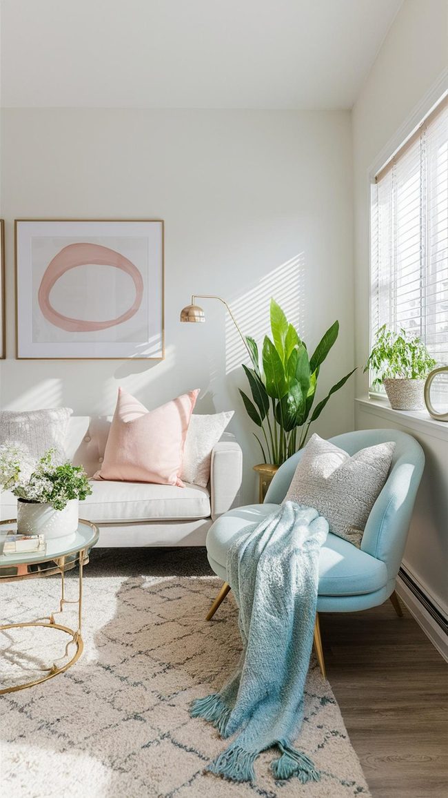 Pastel Pink, Mint Green, Pale Blue
