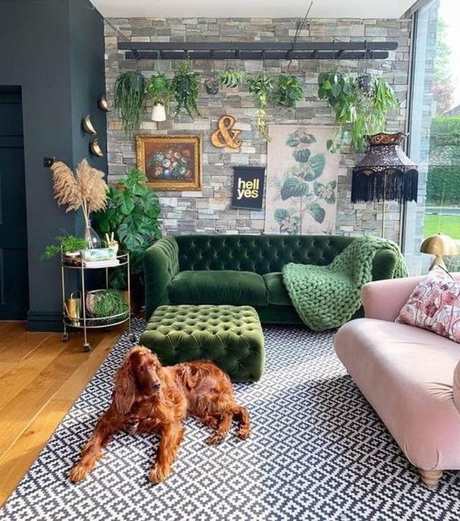 Green Velvet Meets Playful Brick