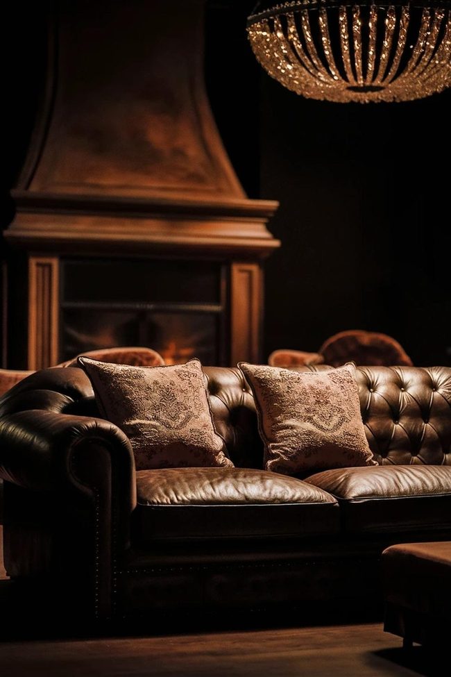 Black Leather Sofa Brown Pillows