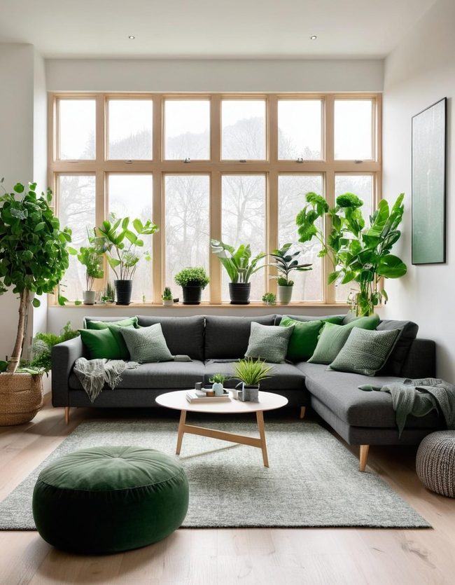 Grey Walls Meet Living Green