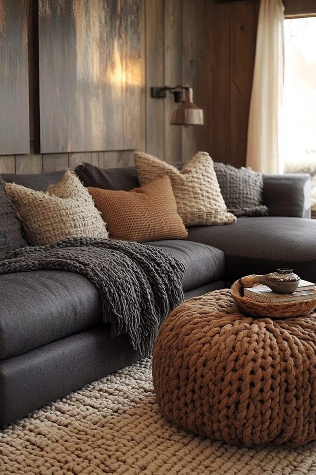 Grey Sofa Mixed Fabric Layers