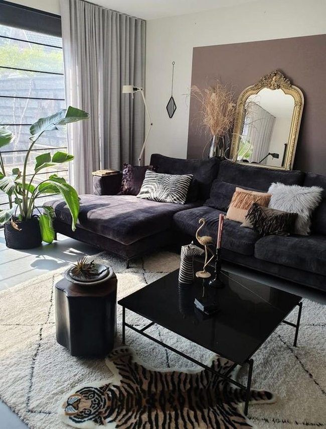 Deep Purple Couch Gold Accents