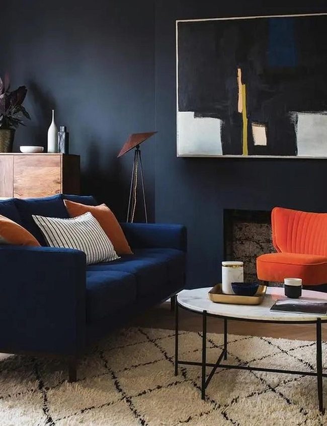 Deep Blue Walls Orange Accent Energy