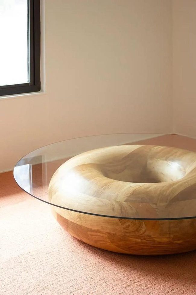 Donut Wood Table With Glass Top