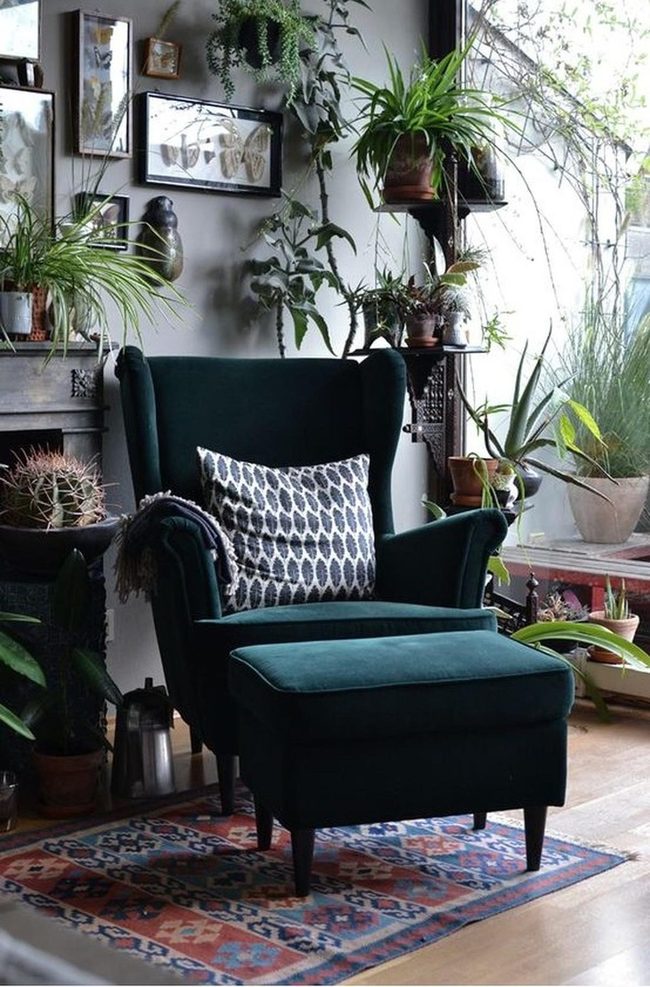 Deep Green Chair Reading Corner