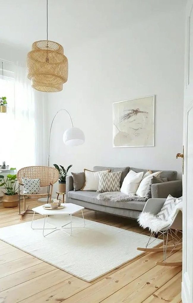 Gray Sofa Meets Natural Wood Warmth