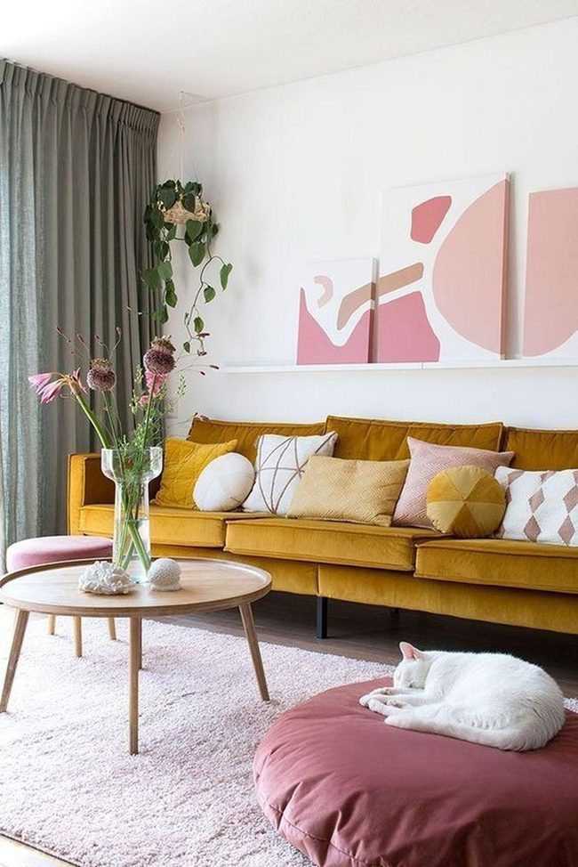 Mustard Sofa Anchors Sunlit Living Room