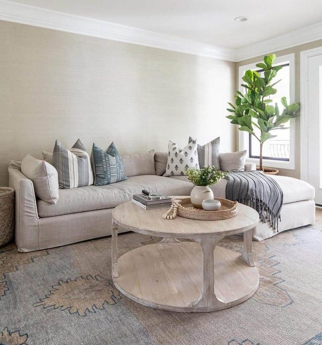 Warm Wood Table Anchors Neutral Space