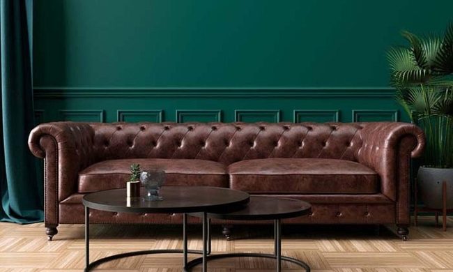 Green Walls With Brown Leather Foundation