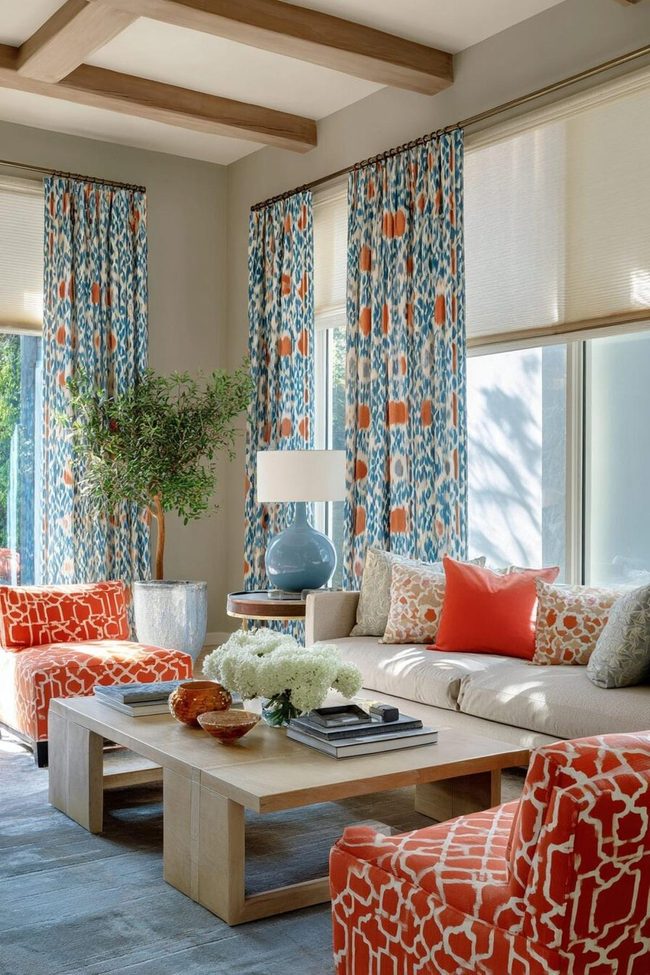 Patterned Curtains Over Cellular Shades