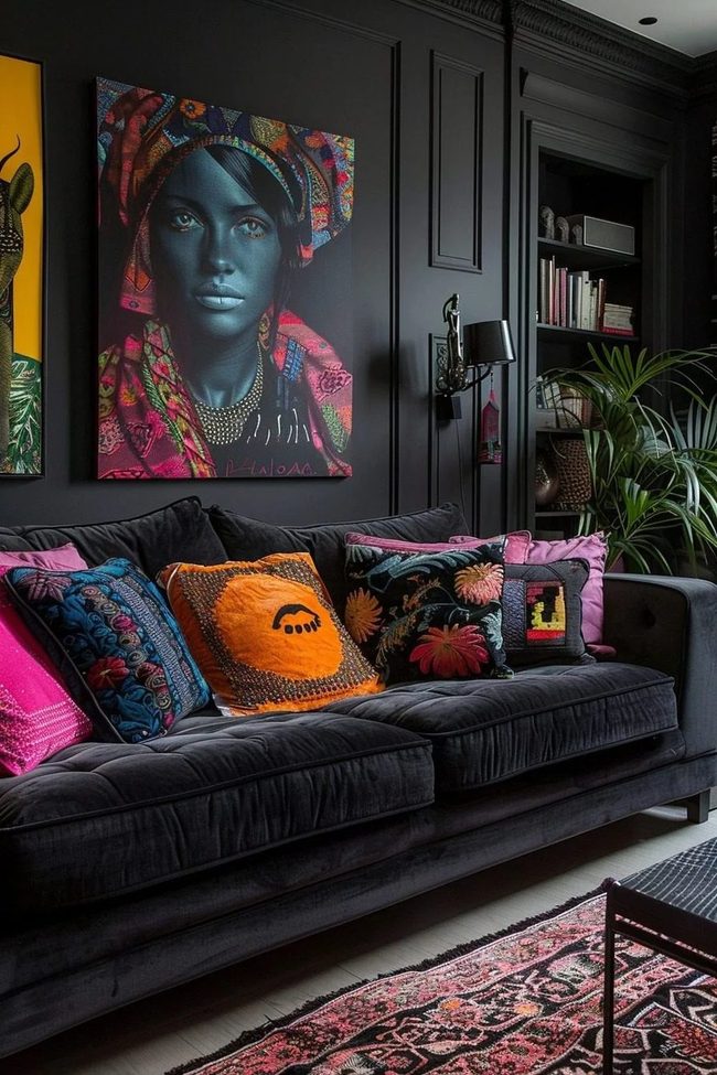 Colorful Cushions Dark Moody Backdrop
