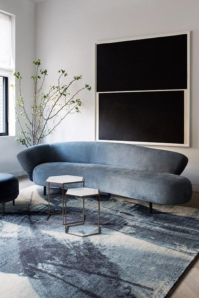 Curved Blue Sofas Frame Modern Living