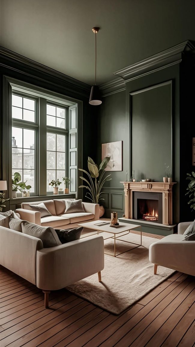 Dark Green Walls with Luminous Windows