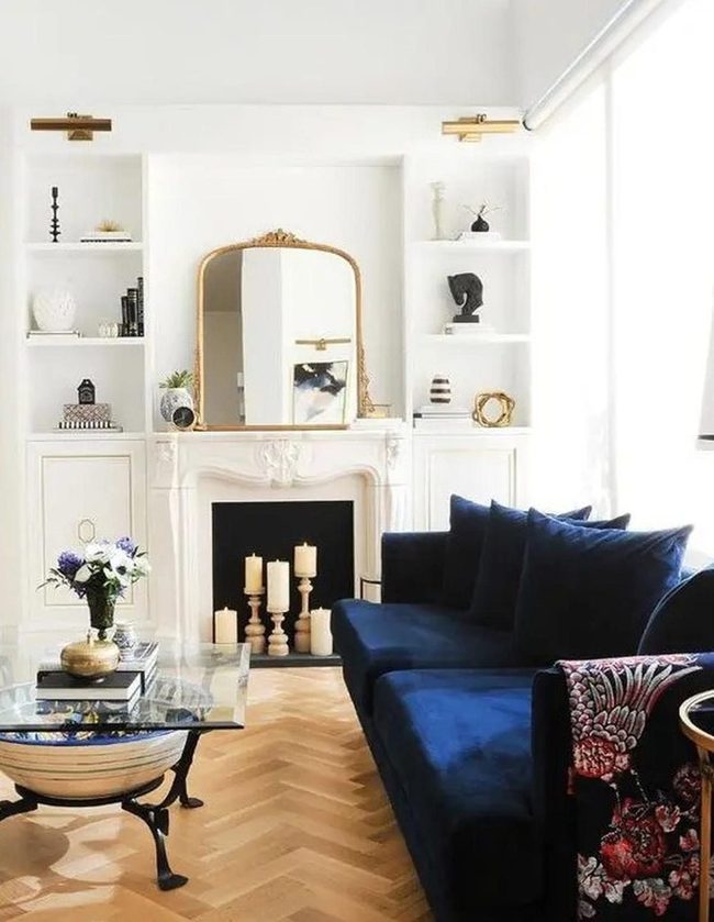 Deep Blue Sofas Flooded Sunlight