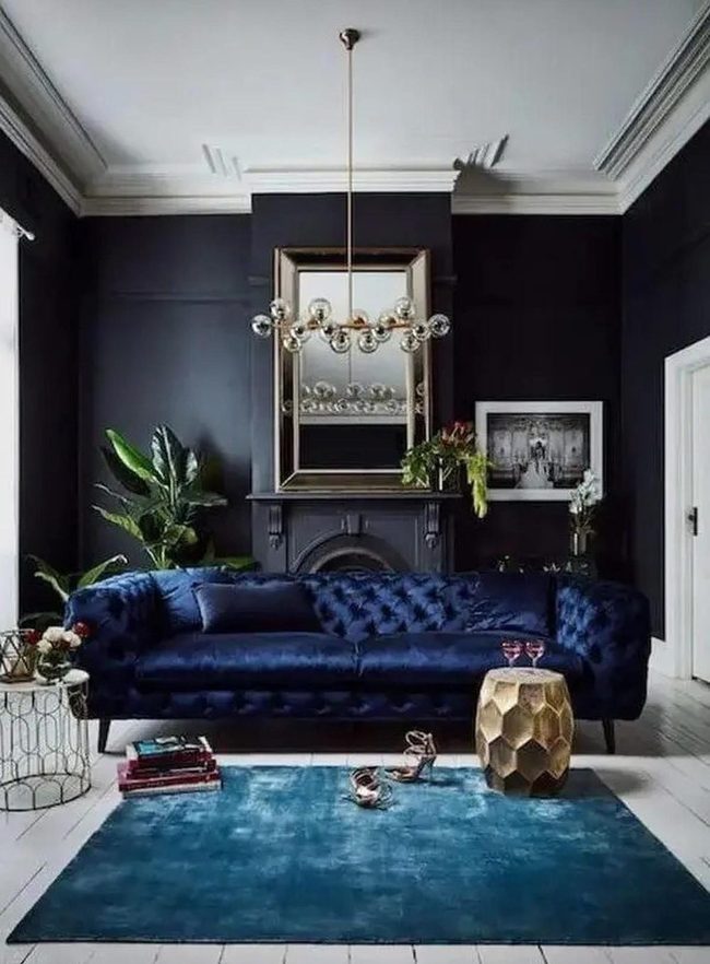 Dark Blue Velvet And Gold Geometry