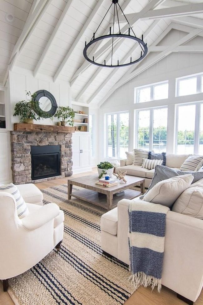 Stone Fireplace Neutral Living Room