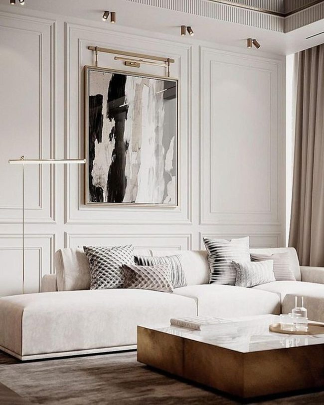 Black Abstract Painting Over White Sectional
