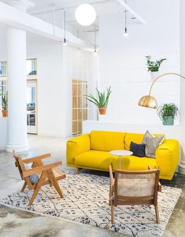 Yellow Sofa Brightens Minimal White Space