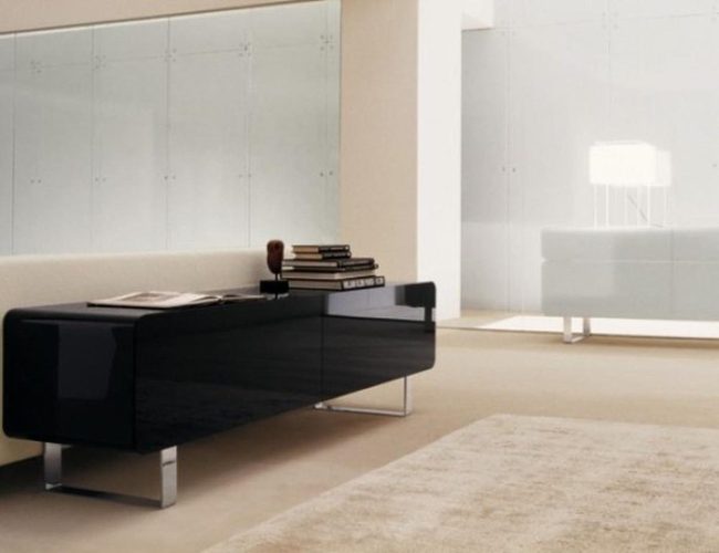 Black Cabinet Against Cream Walls