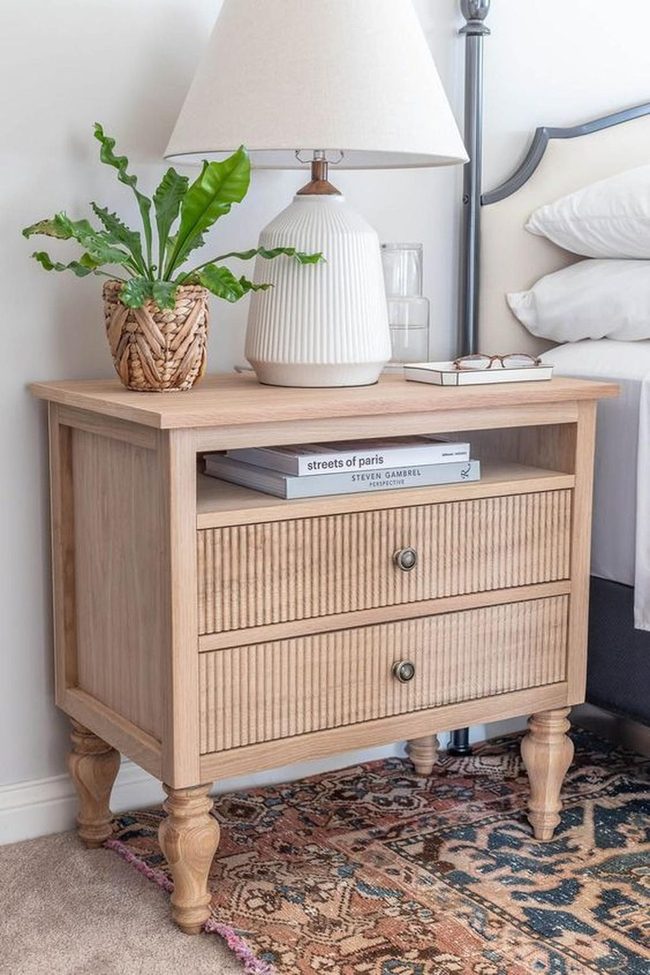 Light Wood Nightstand Green Plants Corner