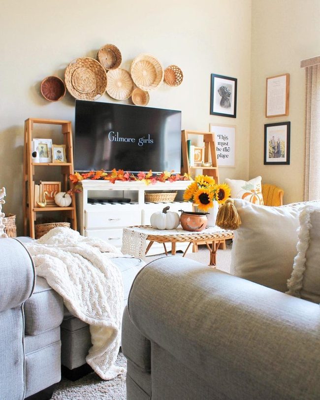 Gray Couch With Autumn Pillows
