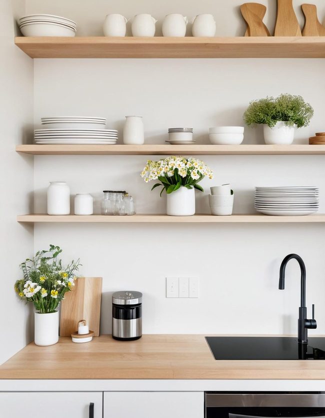 White and Pale Timber Cooking Space