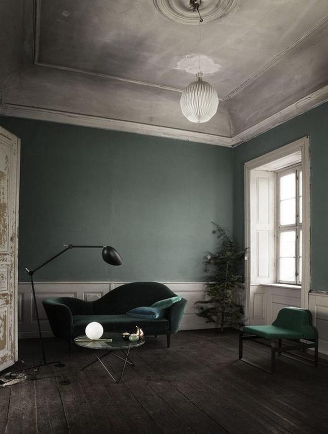 Green Walls, Dark Wood Floors