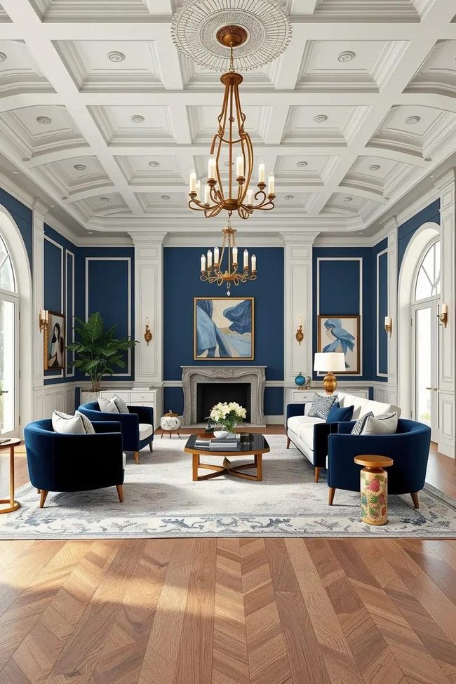 Navy White Gold Chandelier Statement