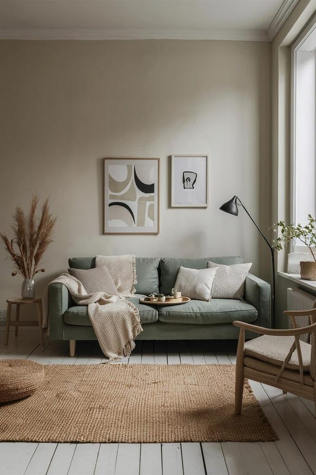 Sage Green Sofa With Beige Neutrals