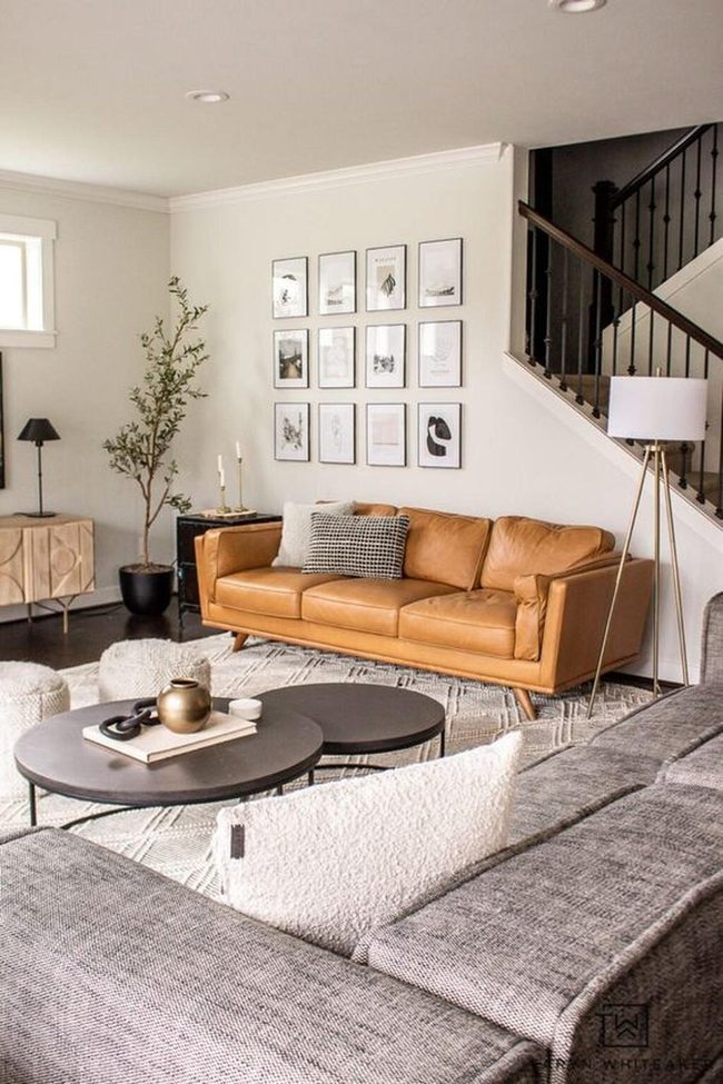 Caramel Leather And Monochrome Walls