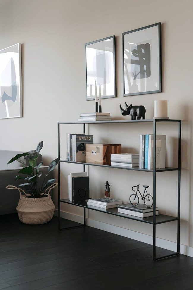 Black Shelves With Expressive Art Display
