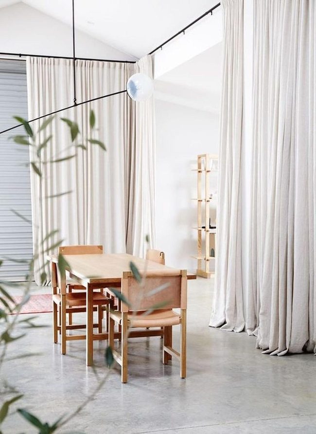 Cream Curtains, Natural Wood, Concrete