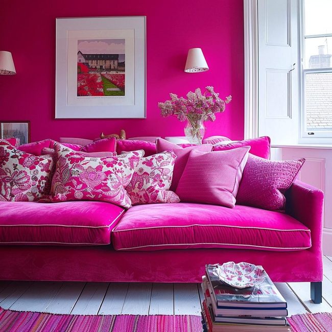 Pink Velvet Monochrome Living Room