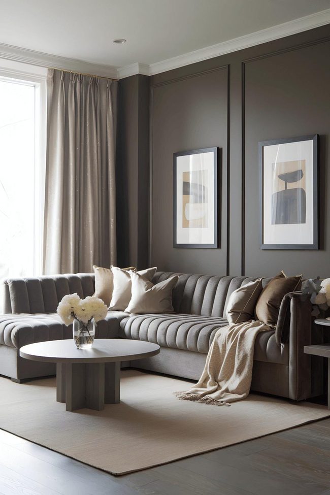 Grey Walls With Wooden Warmth And Florals