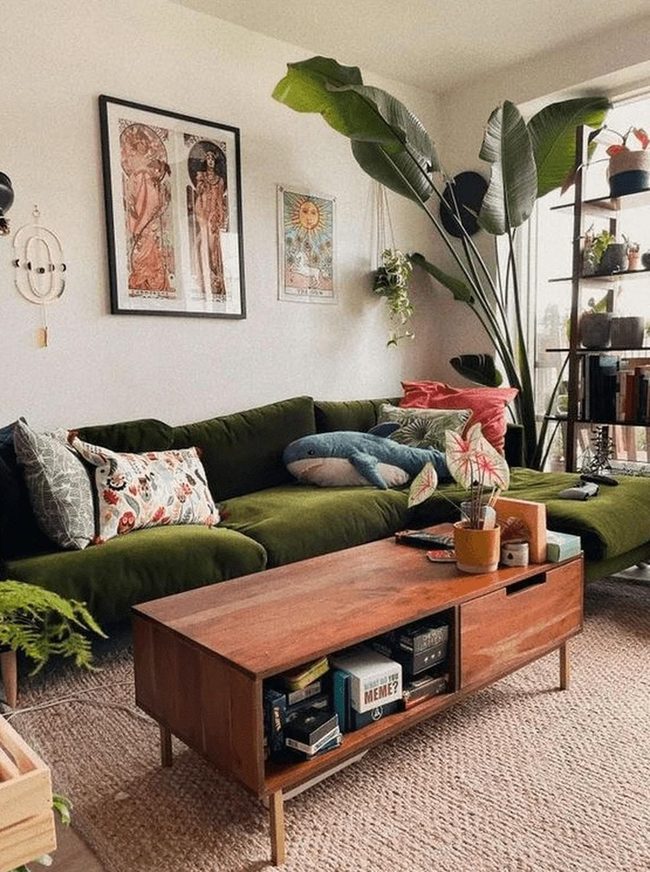 Deep Green Velvet Living Room