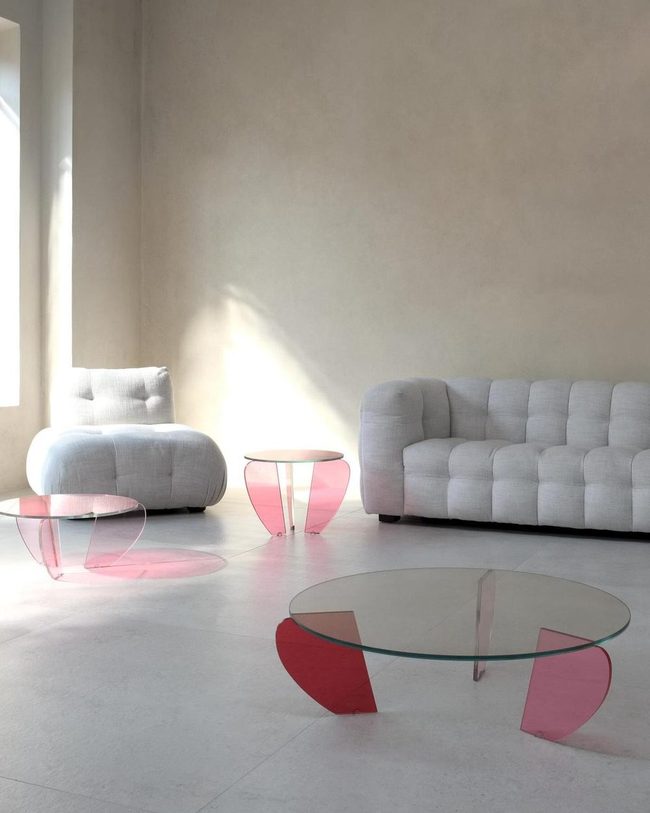 Clear Glass Pink Modern Tables