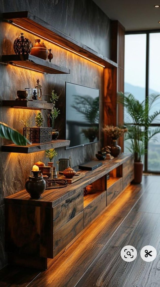 Backlit Wood Wall Entertainment Centerpiece
