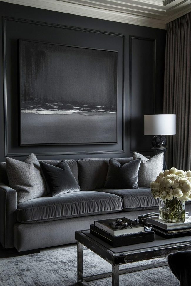Monochromatic Gray Living Room With Scandinavian Minimalism