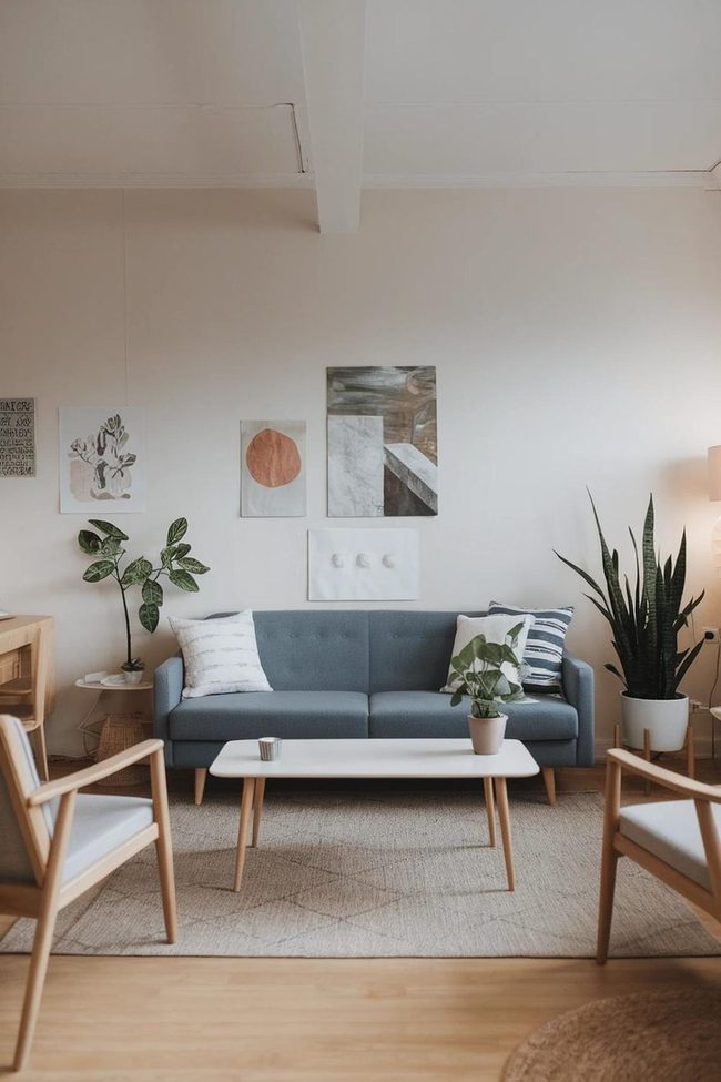 Blue Couch, Lighting Wood, Scandinavian Clean